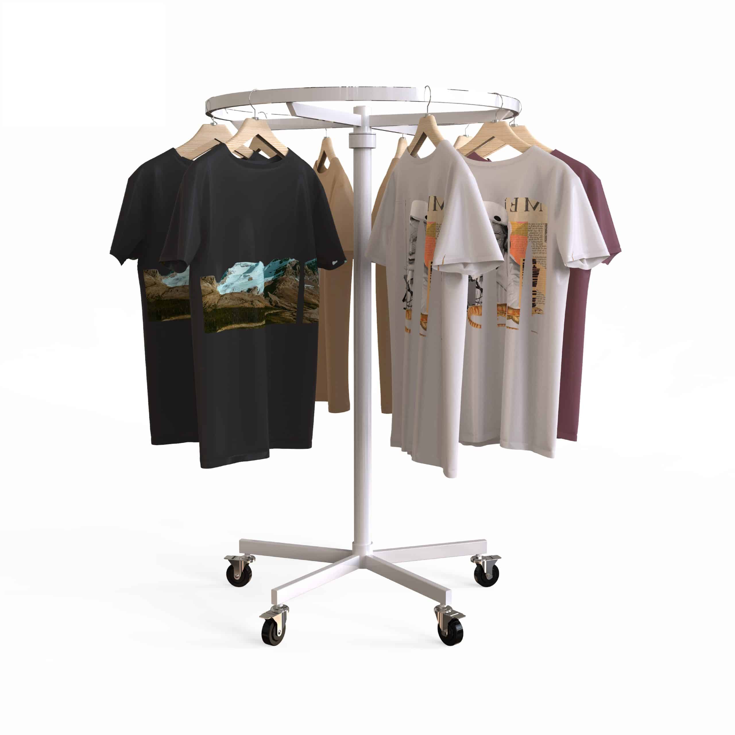 Circular Industrial Pipe Clothing Rack with Wheels for Retail Display