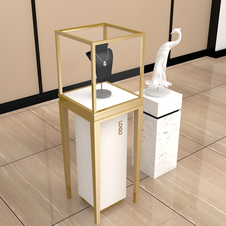 Luxury Gold Jewelry Watch Shop Showcase with Decorative Statue