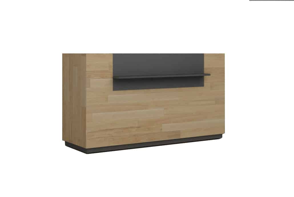 Modern Wood and Metal Clothing Checkout Counter with Shelf