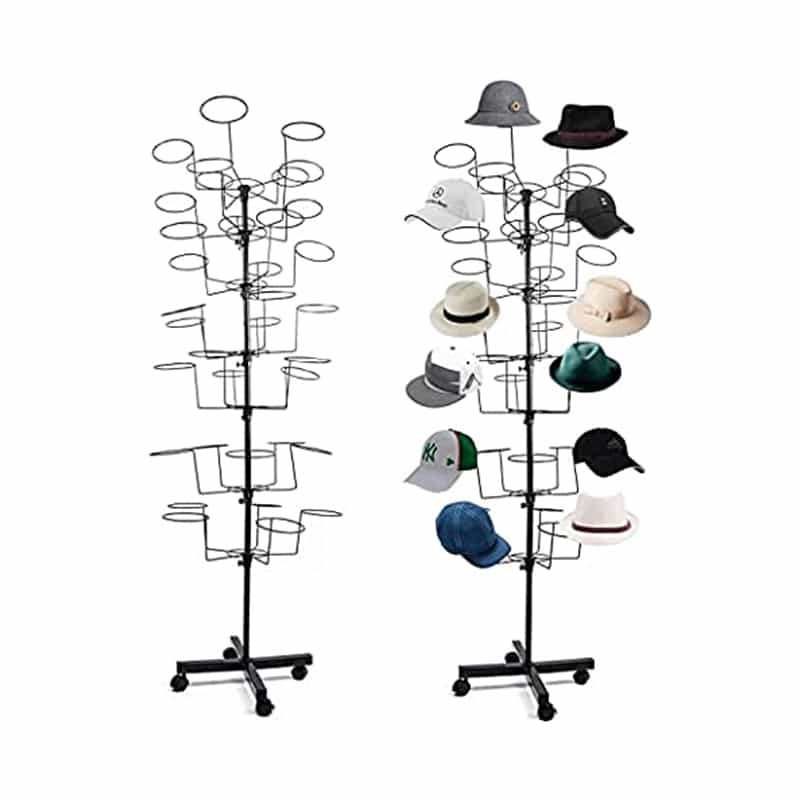 Multi-Tier Rotating Hat Display Rack with Wheels
