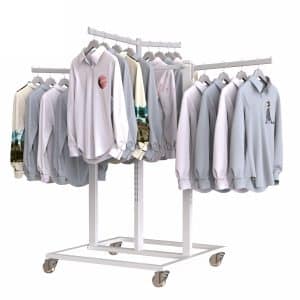White Three Way Movable Garment Display Rack